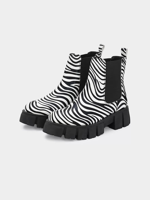ADORLY Women Designer Zebra Print Chelsea Boots