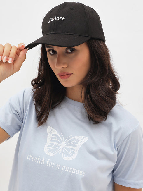 Black Embroidered Canvas Baseball Cap