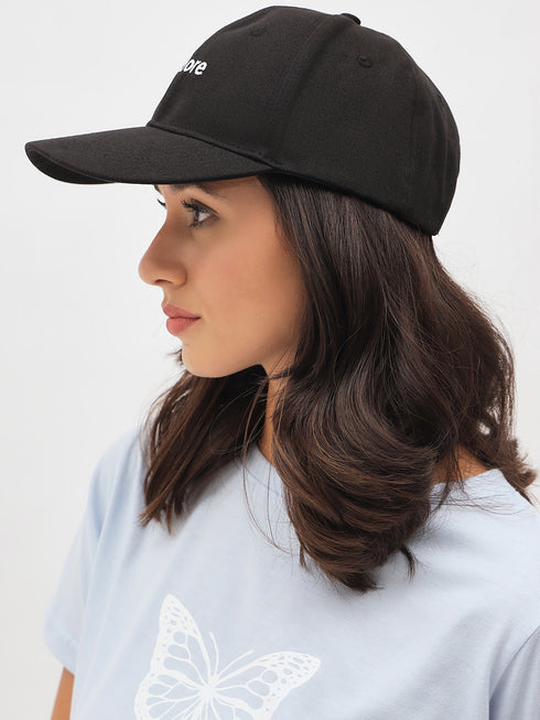Black Embroidered Canvas Baseball Cap