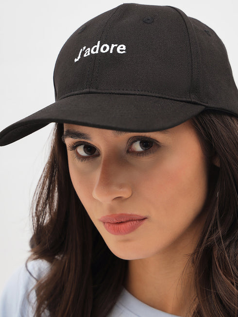 Black Embroidered Canvas Baseball Cap