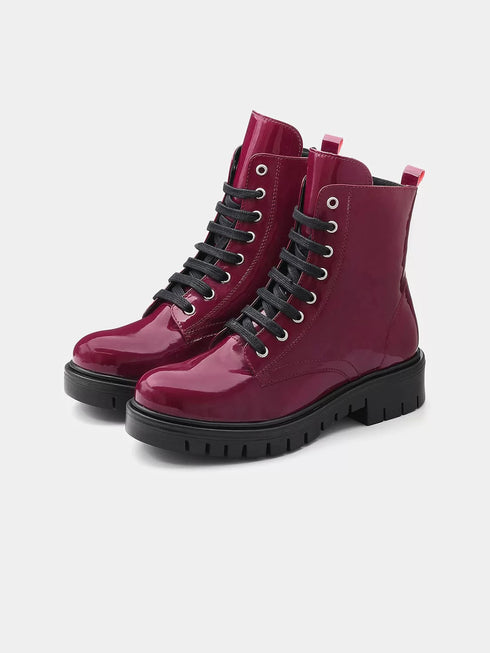 Adorly Burgundy Casual Block-Heeled Regular Lace-Ups Boots