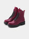 Adorly Burgundy Casual Block-Heeled Regular Lace-Ups Boots