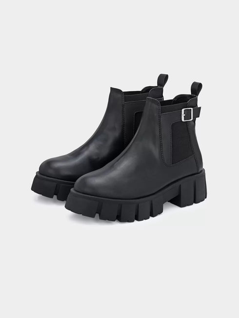 ADORLY Chelsea Black Women Chunky Boots With Buckle