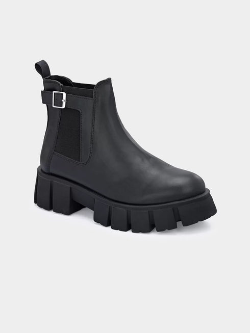 ADORLY Chelsea Black Women Chunky Boots With Buckle