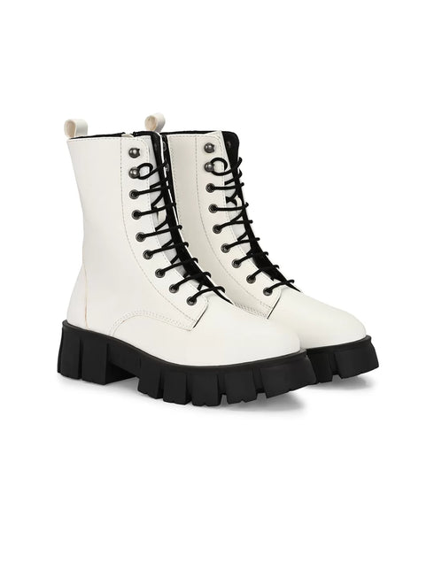 ADORLY Women Lace-Up Casual Biker Boots