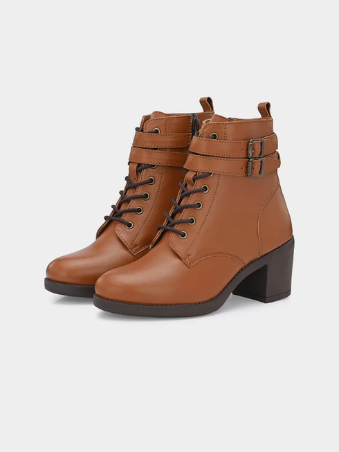 ADORLY Tan Synthetic Regular Boots With Lace Closure & Elevated Sole