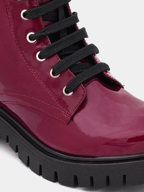 Adorly Burgundy Casual Block-Heeled Regular Lace-Ups Boots