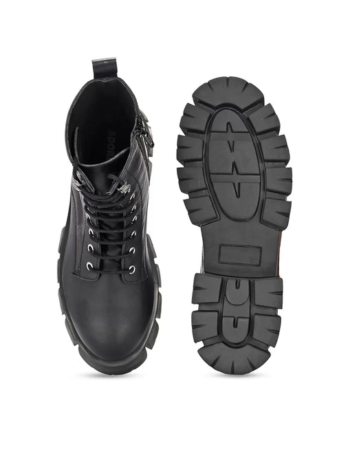 ADORLY Women Lace-Ups Casual Chunky Biker Boots