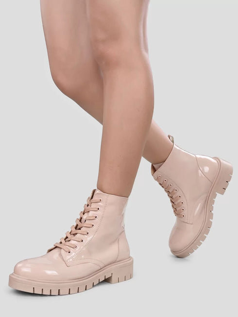 ADORLY Patent Lace-Up Boots