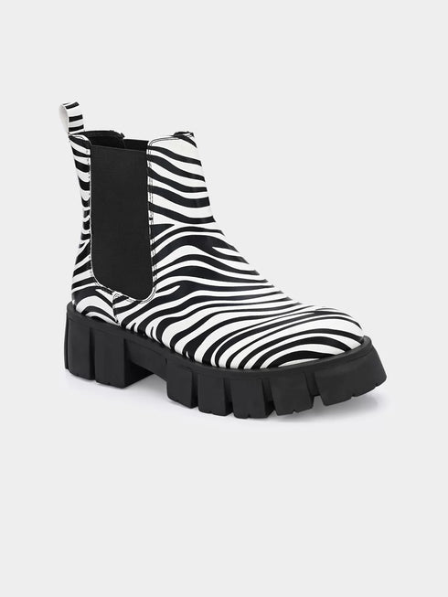 ADORLY Women Designer Zebra Print Chelsea Boots