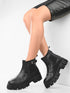 ADORLY Chelsea Black Women Chunky Boots With Buckle