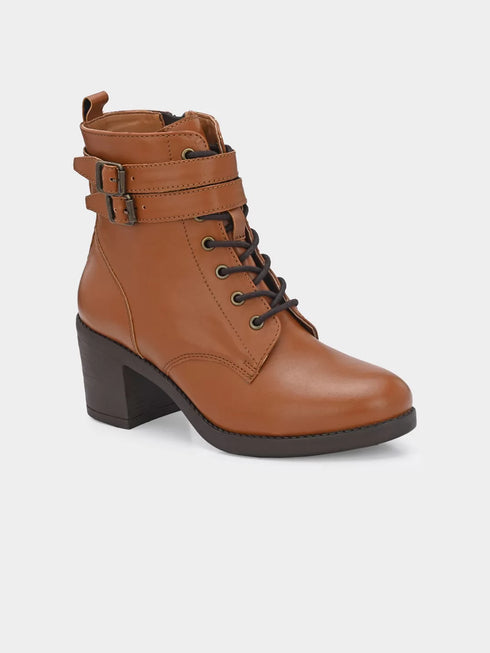 ADORLY Tan Synthetic Regular Boots With Lace Closure & Elevated Sole