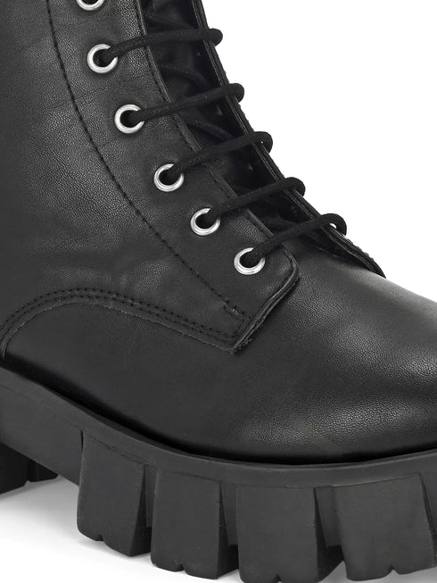ADORLY Women Lace-Ups Casual Chunky Biker Boots