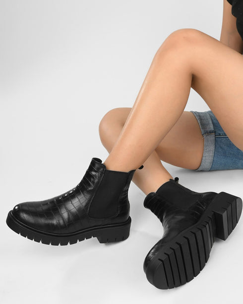 Adorly Croc Texture Classic Chelsea Boots