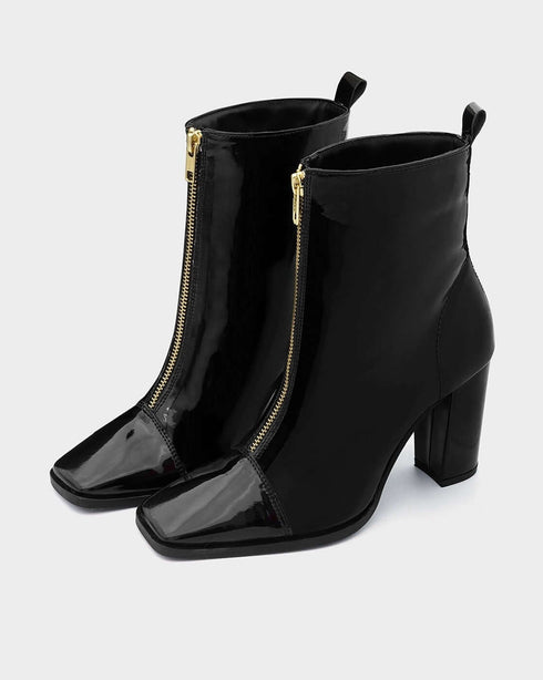 Adorly block heel zip front square toe boots