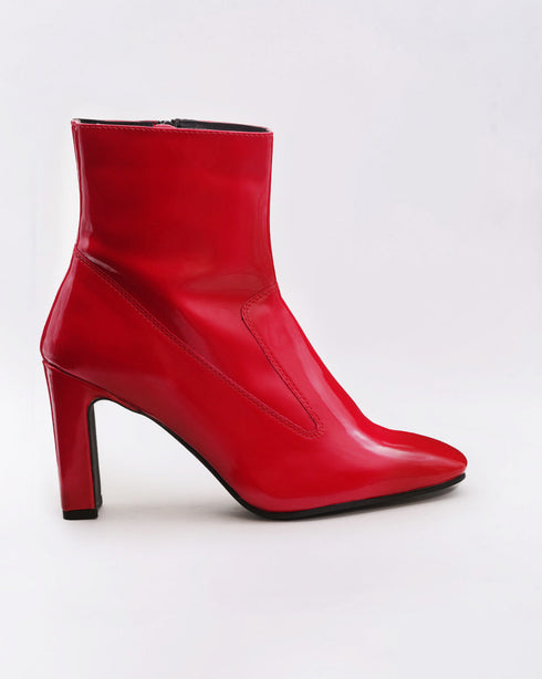 Adorly Red Patent Stylized Boots with Block Heel