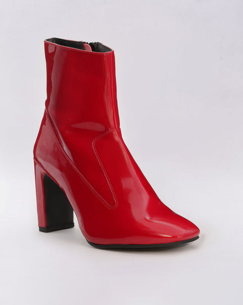 Adorly Red Patent Stylized Boots with Block Heel