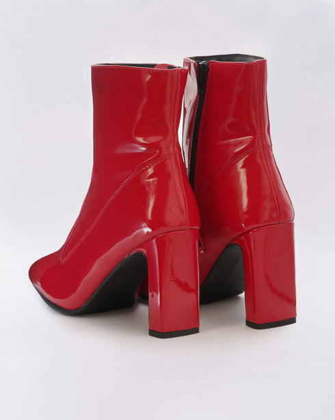 Adorly Red Patent Stylized Boots with Block Heel